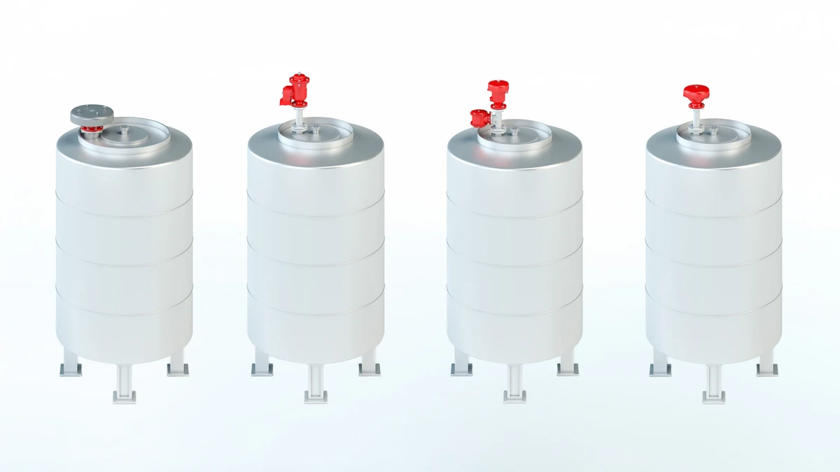 Free-standing alcohol storage tanks equipped with PROTEGO® devices for breathing and explosion prevention.
