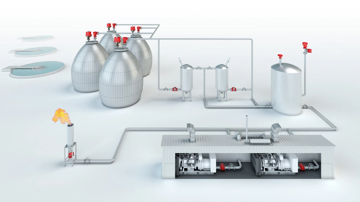 Deponie und Kläranlage mit verschiedenen Behältern und PROTEGO®-Sicherheitsarmaturen für einen optimalen Betrieb und Schutz.