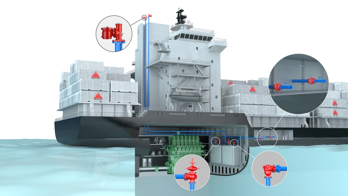 Methanol-fuelled ship with PROTEGO® safety devices installed for protection and efficient operation.