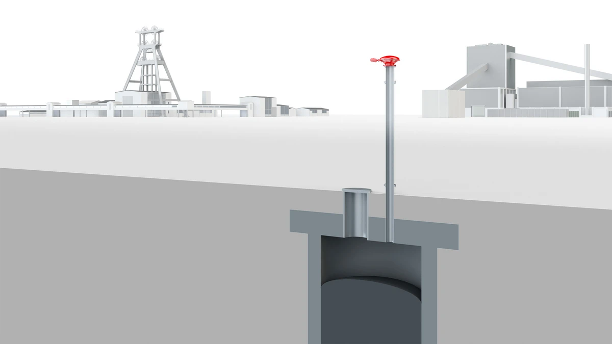 Diagram of a mine gas system, showing extraction and safety mechanisms with integrated PROTEGO® devices.