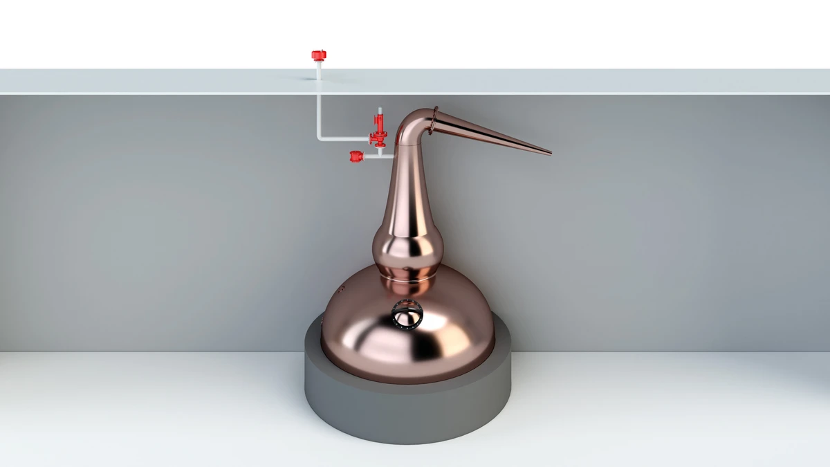 Copper spirit distillation vessel protected with PROTEGO® devices.
