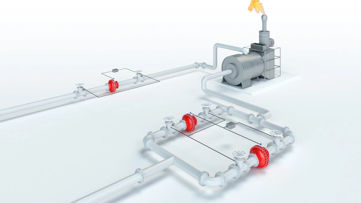 Diagram of vapor combustion systems, furnaces, thermal oxidizers, and boilers with integrated protection using PROTEGO® devices.