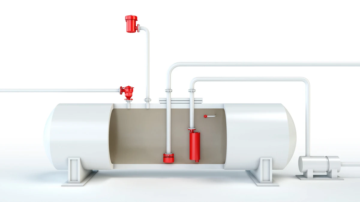 Horizontal storage tank equipped with PROTEGO® devices for industrial applications.