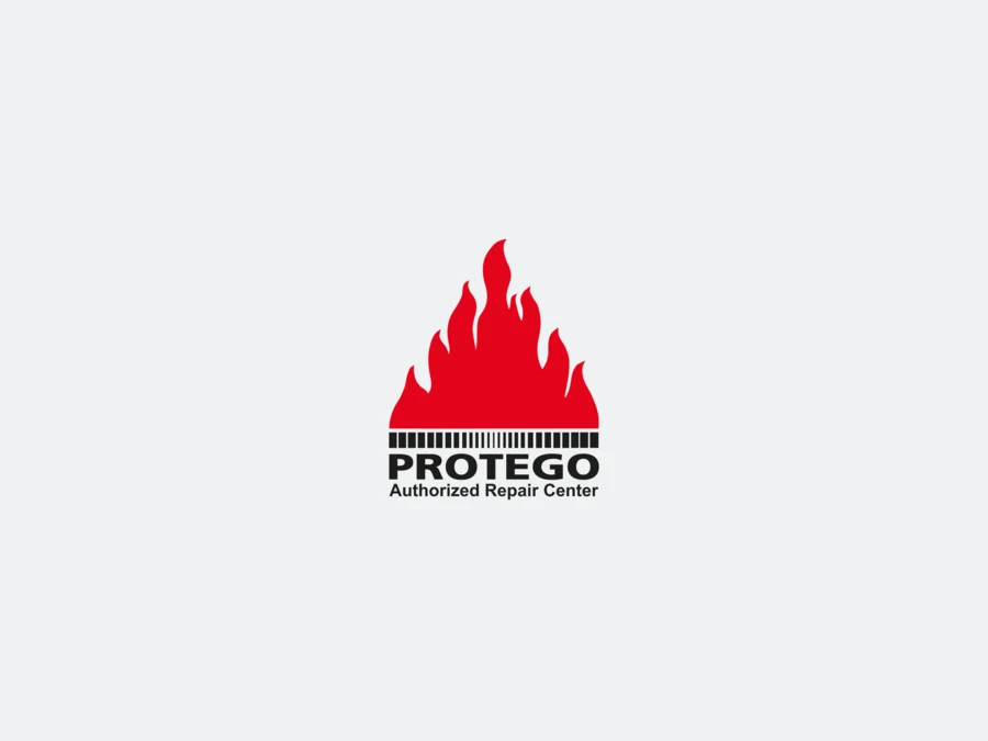 PROTEGO “Authorized Repair Center” logo featuring a large red flame above the word “PROTEGO” in bold black text.