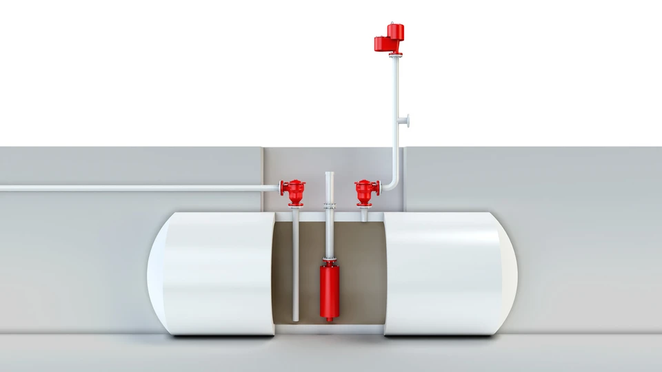 Horizontale Lagertanks, ausgestattet mit PROTEGO®-Armaturen für industrielle Anwendungen und zur Erhöhung der Sicherheit.