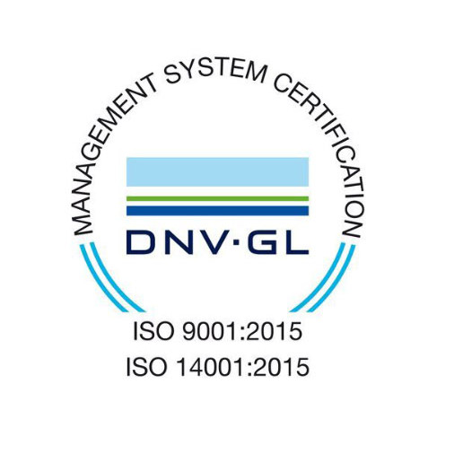 DNV-GL management system certification logos for ISO 9001:2015 and ISO 14001:2015