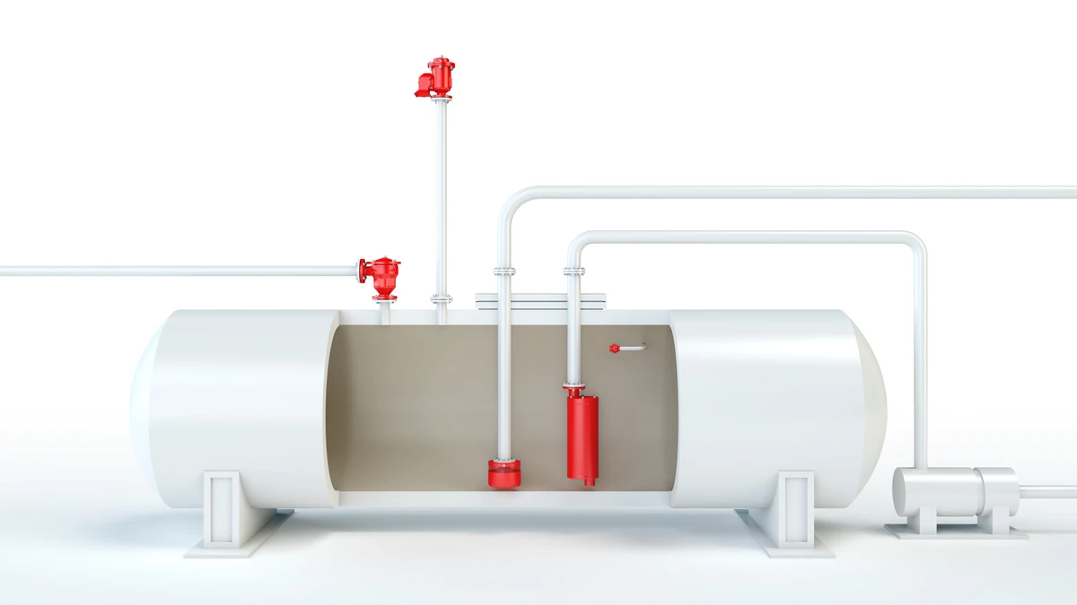 Horizontal storage tank equipped with PROTEGO® devices for industrial applications.