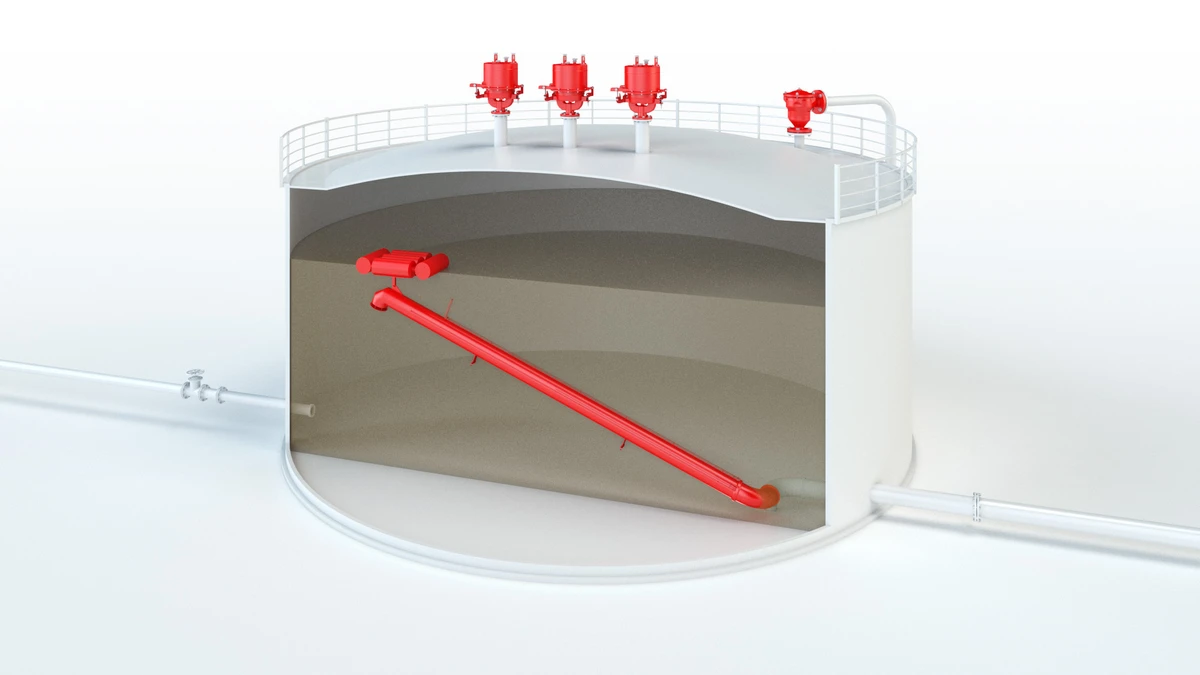 Aviation fuel storage tank equipped with various PROTEGO® devices.