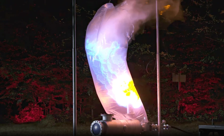 A powerful explosion test on a device, illustrating safety and performance