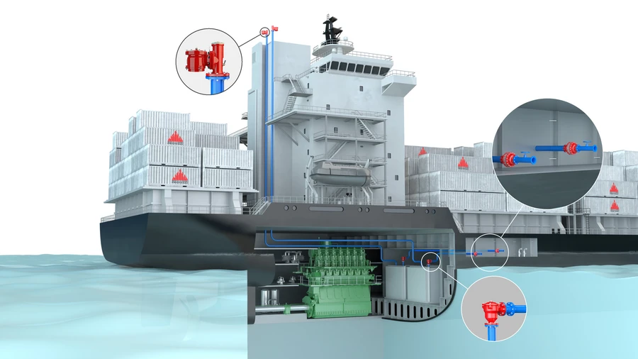 Buque propulsado por metanol equipado con equipos de seguridad PROTEGO® para garantizar la protección y un funcionamiento eficiente.